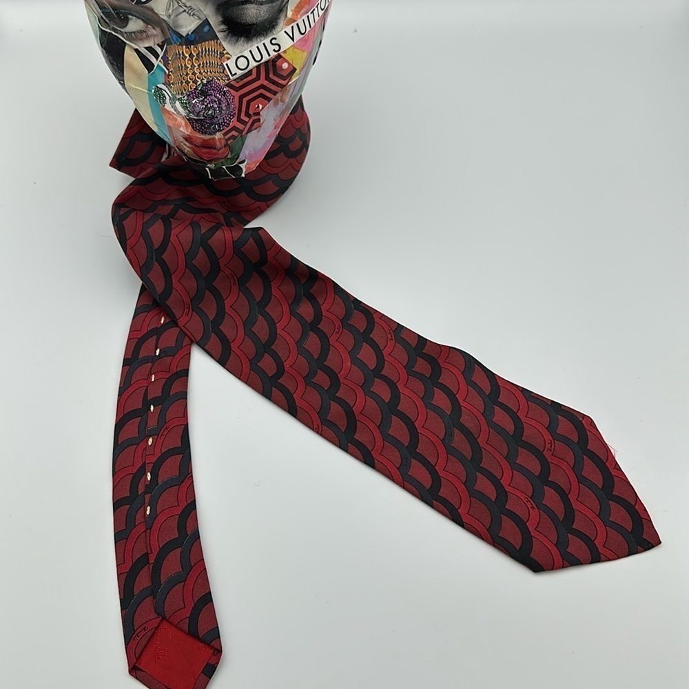 Emilio Pucci Vintage Tie Red Black 56” Long